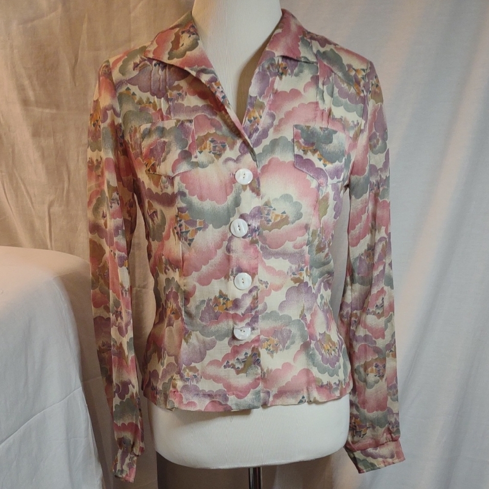 Vintage Sweet Baby Jane Sheer Floral Button Up, Long Sleeved Blouse Size L